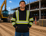 Reflective Safety Pullover Hoodie — Hi-Vis Two-Tone with Reflective Tape | Black, Safety Green, Orange