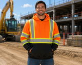 Reflective Safety Pullover Hoodie — Hi-Vis Two-Tone with Reflective Tape | Black, Safety Green, Orange
