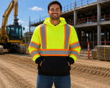 Reflective Safety Pullover Hoodie — Hi-Vis Two-Tone with Reflective Tape | Black, Safety Green, Orange