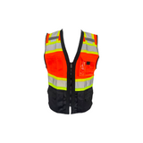 Tailored Class 2 safety vest front view, black bottom panel