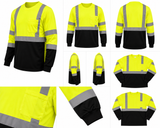 Hi-Vis Long Sleeve Safety Shirt with Reflective Tape & Chest Pocket | ANSI Class 2 | Black Bottom | Men’s