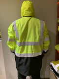 Hi-vis waterproof jacket hood detail